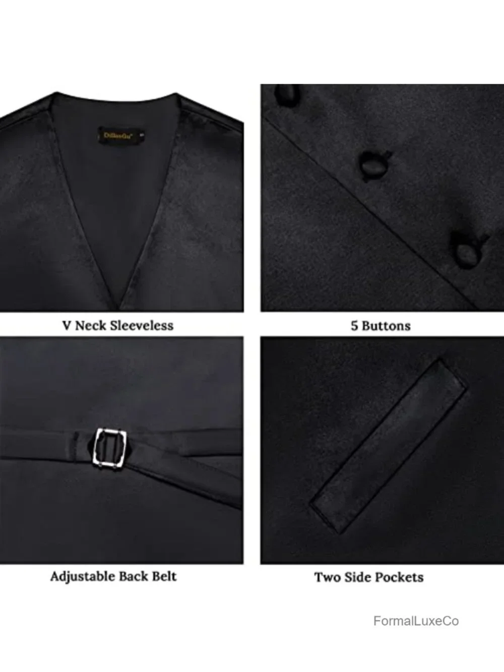 Men's Satin Suit Vest Set with Bowtie & Lapel Pin - Silk Blend Formal